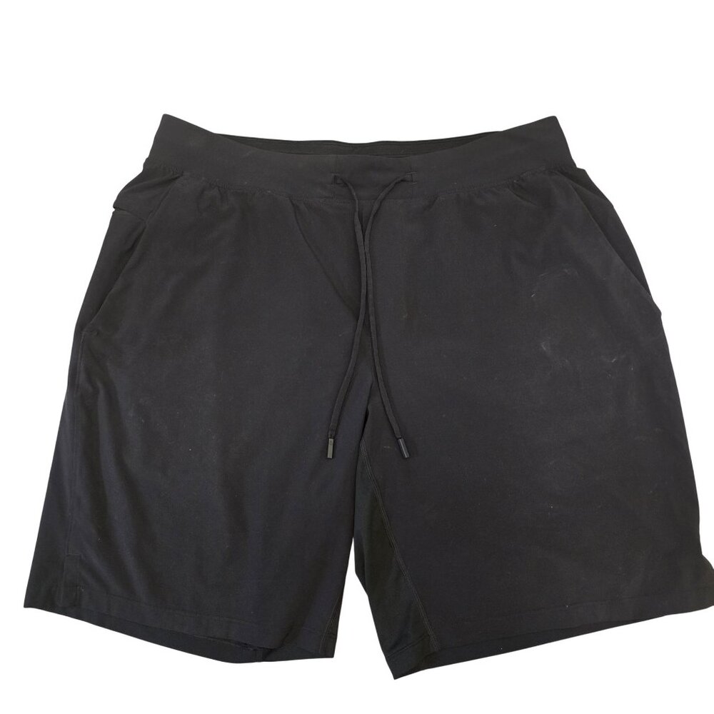 Lululemon Mens Black Athletic Shorts With Drawstring Waist XL zip pocket